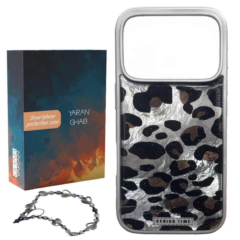 کاور یاران قاب مدل پلنگی مناسب برای گوشی موبایل اپل iPhone 17 Pro Max به همراه بنداویز