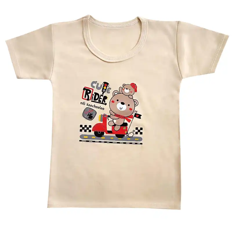 ست تی شرت و شلوارک بچگانه مدل خرس کد 3962 رنگ کرم