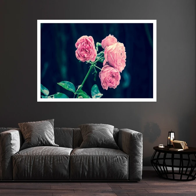 تابلو بکلیت طرح گل رز صورتی مدل قاب شاسی W-s8690