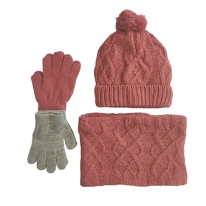 ست کلاه و شال گردن و دستکش بافتنی بچگانه کیابی مدل 1002-0232 مجموعه 4 عددی