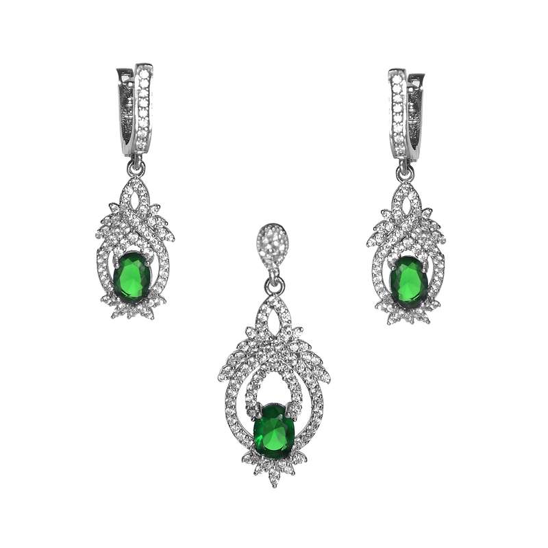 نیم ست نقره زنانه  نقره جات لطفی مدل زمرد کد SNR02G