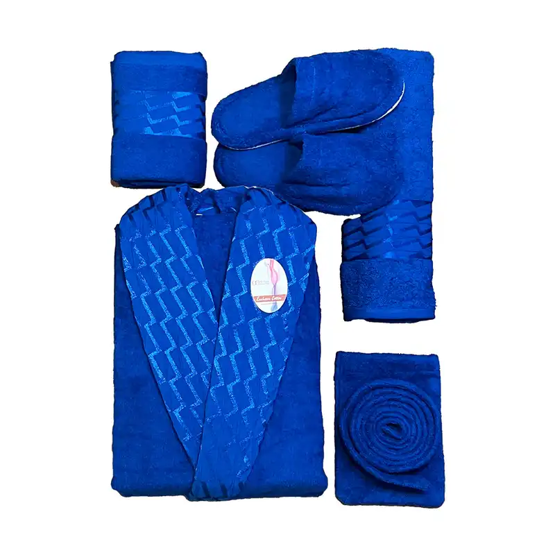 سرویس حوله پالتویی 6 تکه بهباف آذر طرح آرام سایز 125