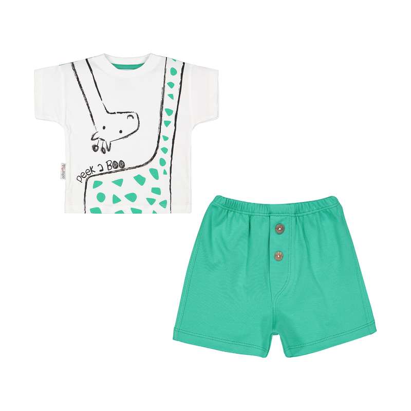 ست تی شرت آستین کوتاه و شلوارک نوزادی پسرانه آدمک مدل 2171245-44