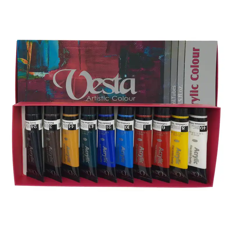 رنگ اکریلیک 10 رنگ وستا مدل NB22 حجم 37 میلی لیتر