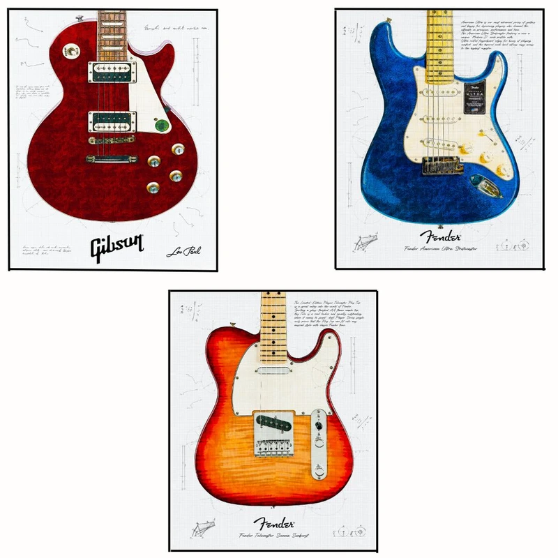 پوستر مدل مستر  گیتار الکتریک2 مجموعه 3 عددی