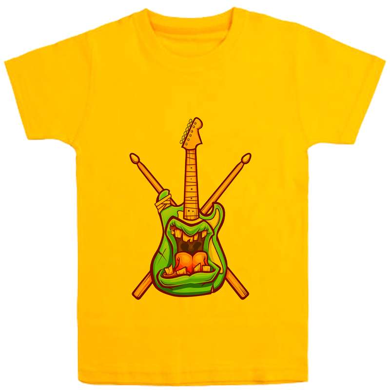 تی شرت آستین کوتاه دخترانه مدل گیتار D23 رنگ زرد
