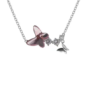 گردنبند نقره زنانه سواروسکی مدل پروانه شیک کد 689332
