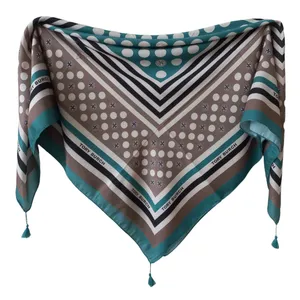 روسری زنانه توری برچ مدل خالخالی حاشیه ای منگوله دار