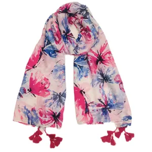 شال زنانه مدل منگوله دار گل و برگ وارداتي
