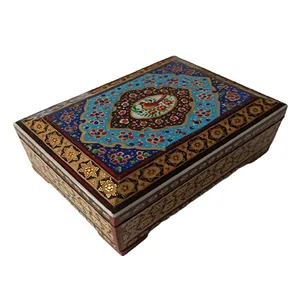 جعبه جواهرات خاتم کاری مدل گل و مرغ کد 564