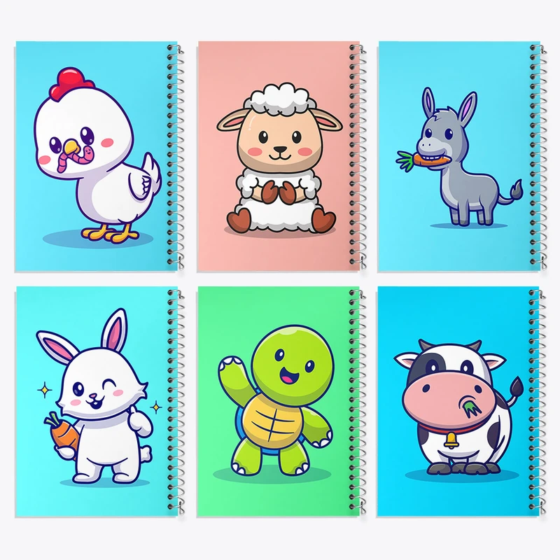 دفتر مشق 100 برگ خندالو طرح حیوانات بامزه کد 420 مجموعه 6 عددی