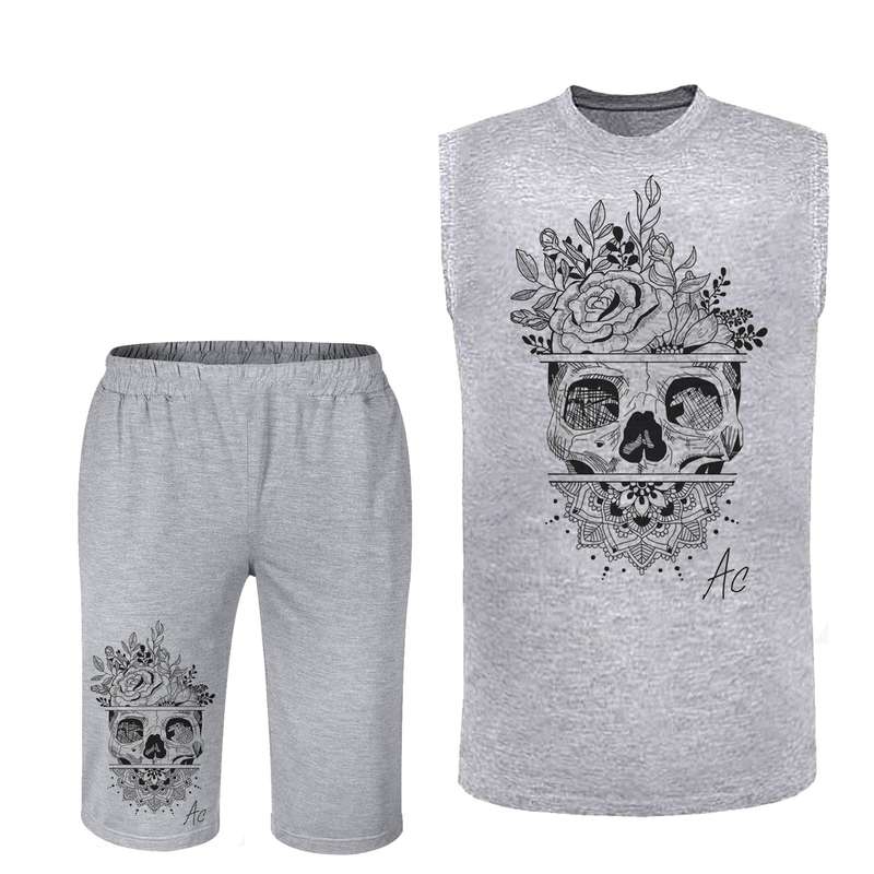 ست تاپ و شلوارک مردانه مدل اسکلت  کد 192 رنگ طوسی