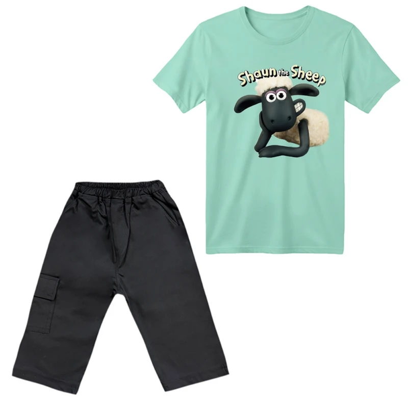 ست تی‌شرت آستین کوتاه و شلوارک پسرانه مدل گوسفند ناقلا