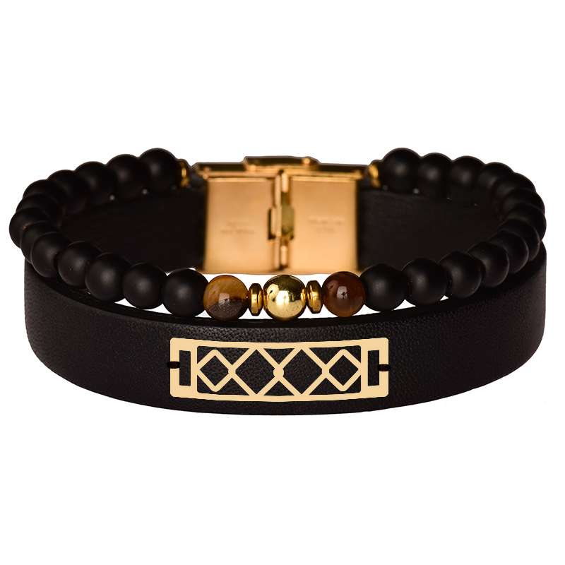 دستبند طلا 18 عیار مردانه کرابو طرح هندسی مدل Kr102460