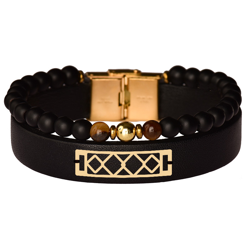 دستبند طلا 18 عیار مردانه کرابو طرح هندسی مدل Kr102460