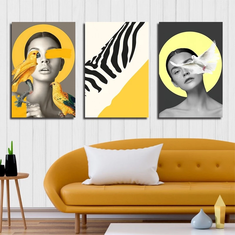 تابلو شاسی بکلیت طرح نقاشی طوطی و چهره مدل SH-2310 مجموعه 3 عددی