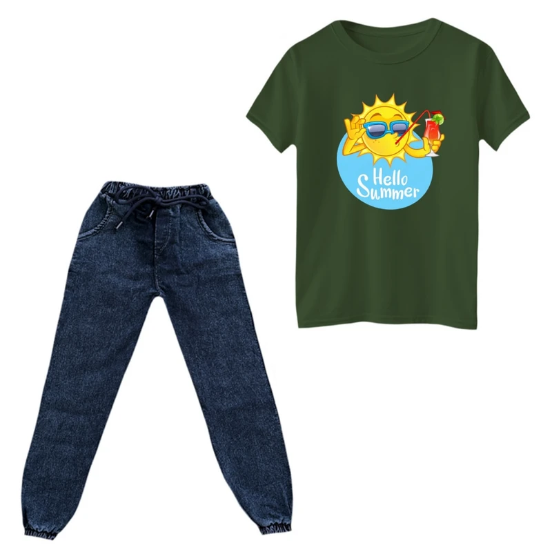 ست تی‌شرت آستین کوتاه و شلوار پسرانه مدل سلام تابستون