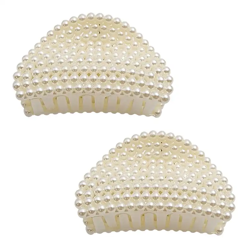 کلیپس مو زنانه مدل مروارید طرح نیم دایره KLP1053 بسته 2 عددی