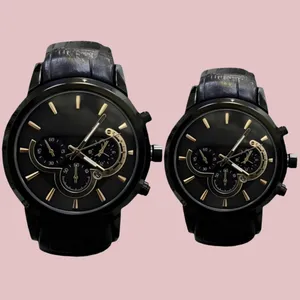 ست ساعت مچی زنانه و مردانه مدل کوارتز کلاسیک تک موتوره بند چرم قفل فیکس کد ۱.۱ 