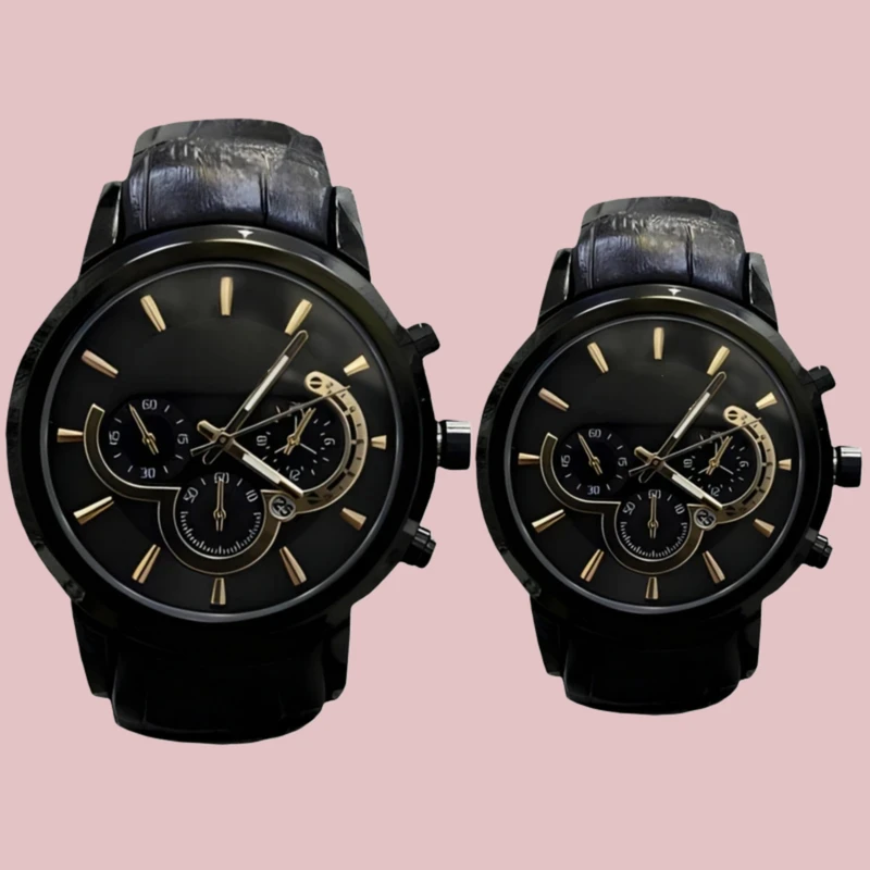 ست ساعت مچی زنانه و مردانه مدل کوارتز کلاسیک تک موتوره بند چرم قفل فیکس کد ۱.۱ 