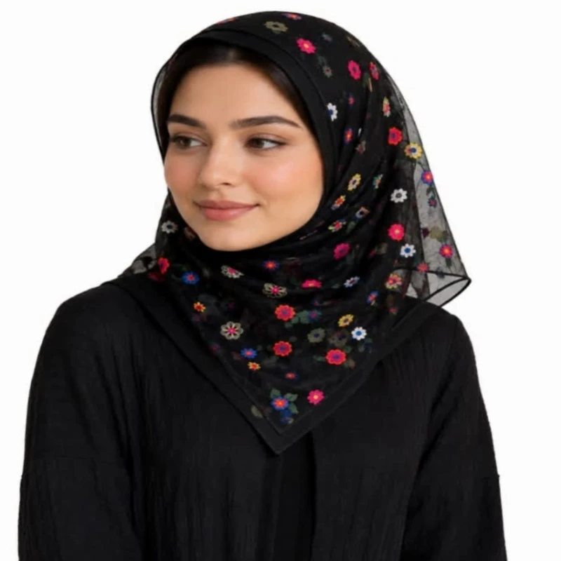 مینی اسکارف زنانه مدل گلدوزی گل گلی شکوفه