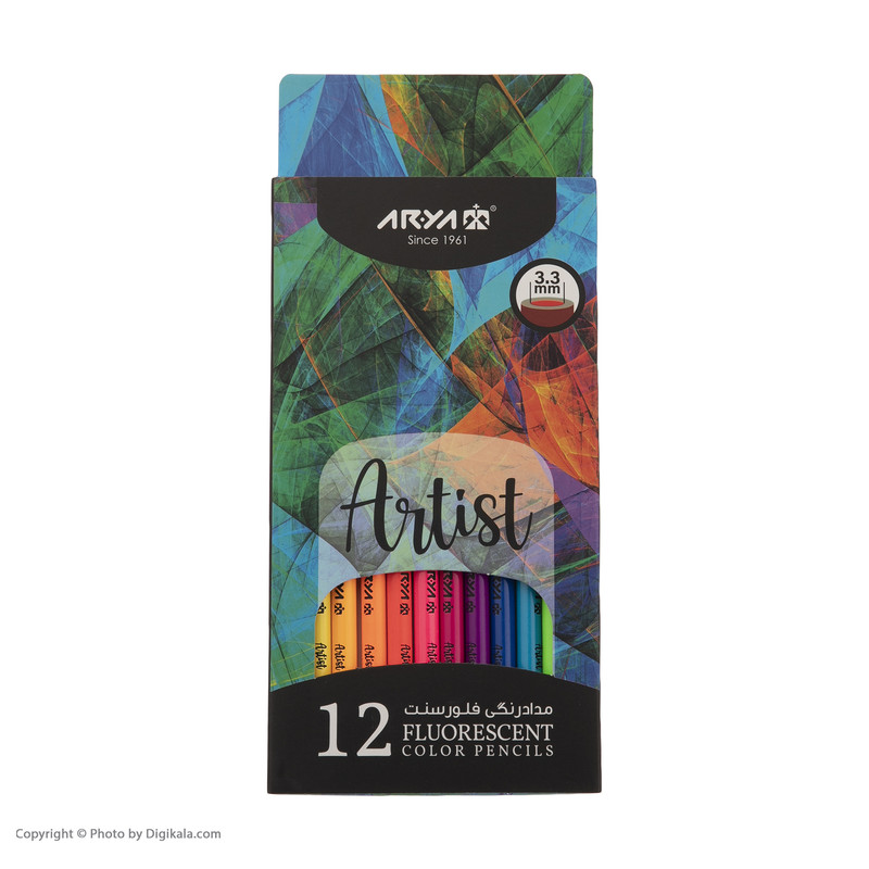 مداد رنگی 12 رنگ آریا مدل فلورسنت کد 3611