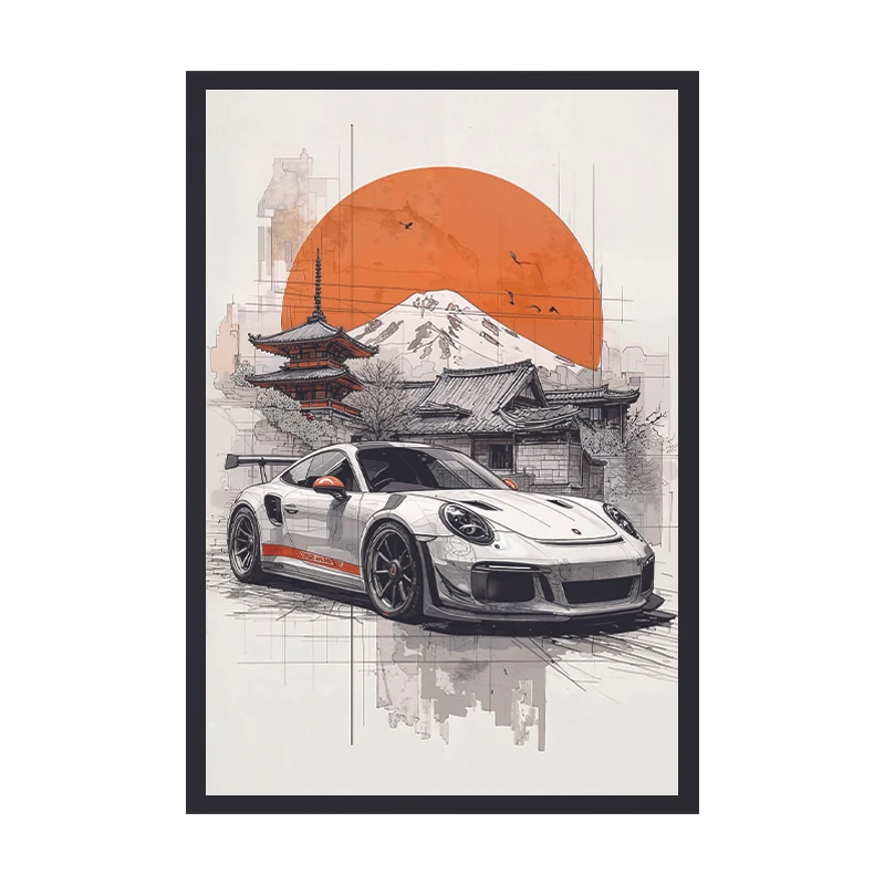 تابلو طرح پورشه سامورایی کد 02 فریم مشکی