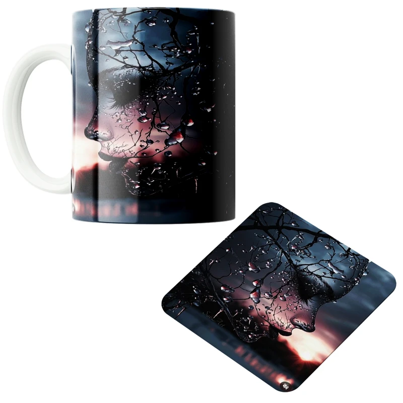 ماگ پاد آفرین مدل چهره شاخه درخت کد 01 به همراه زیر لیوانی