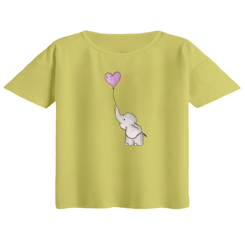 کراپ تی‌شرت آستین کوتاه زنانه مدل فیل کد ۱۱ رنگ لیمویی