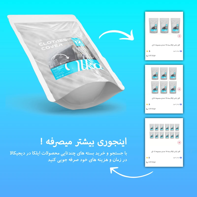 عکس شماره 3 : کاور لباس ایلکا مدل خشکشویی شفاف بسته 12 عددی
