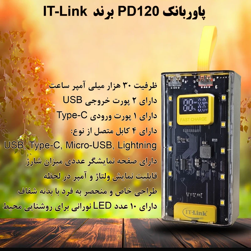 عکس شماره 5 : پاوربانک 22.5 وات آی تی لینک مدل pd120 ظرفیت 30000 میلی آمپرساعت