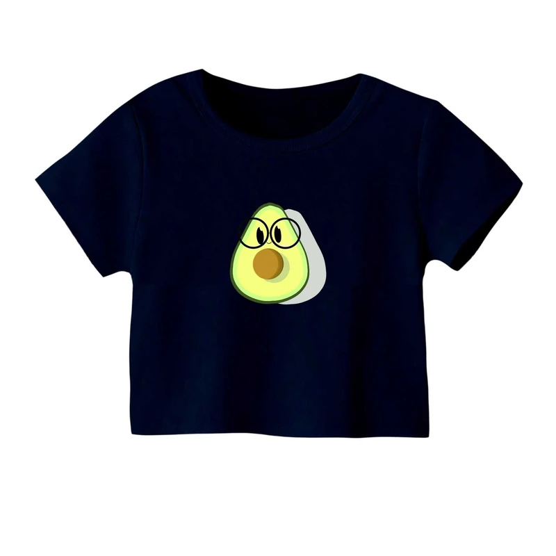 کراپ‌ تی‌شرت آستین کوتاه زنانه مدل آووکادو عینکی