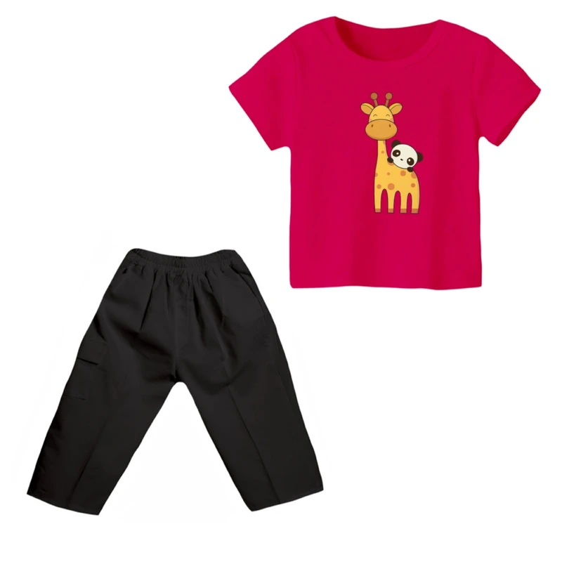 ست تی شرت و شلوارک دخترانه مدل زرافه کد ۲۳