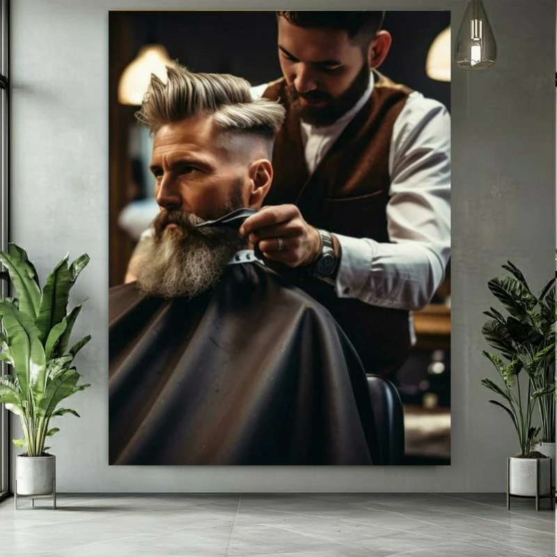 پوستر پارچه ای طرح مخمل آرایشگاه مردانه مدل ریش سفید کد M410