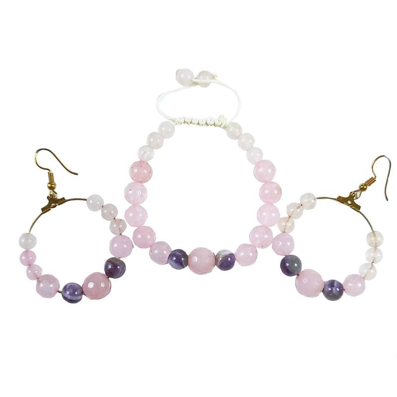 نیم ست زنانه مدل حلقه ای رزکوارتز و آمیتیست