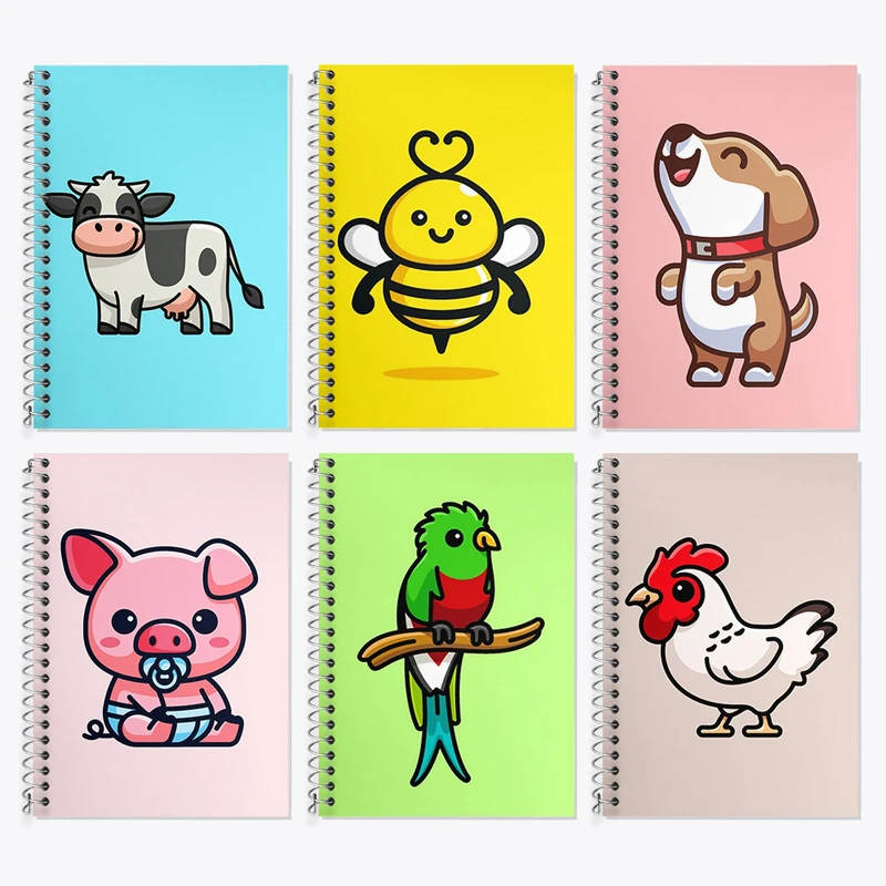 دفتر زبان 50 برگ خندالو مدل دو خط طرح حیوانات بامزه کد 449 مجموعه 6 عددی