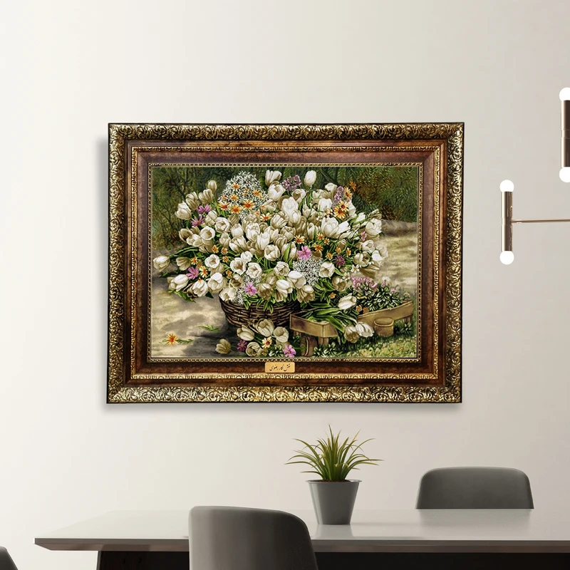 تابلو فرش ماشینی نقش نگار رضوی طرح گل کد 2147H