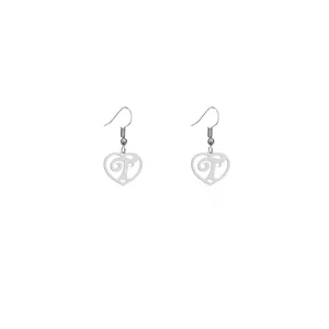 گوشواره نقره زنانه هایکا طرح قلب و حرف T مدل n.ha776