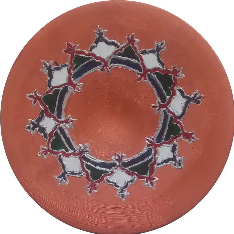 بشقاب دیوارکوب سفالی مدل نقش فرش کد 1390 مجموعه 3 عددی