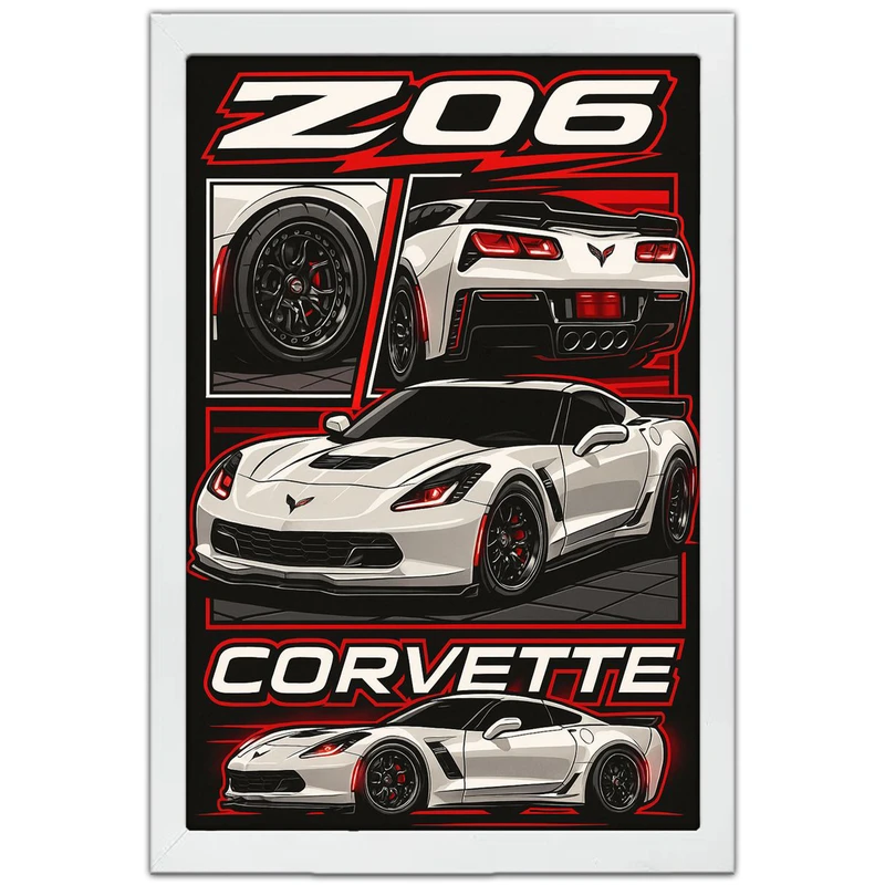 تابلو بکلیت طرح ماشین و خودرو شورلت Chevrolet Corvette Z06 مدل W-po1676 فریم سفید