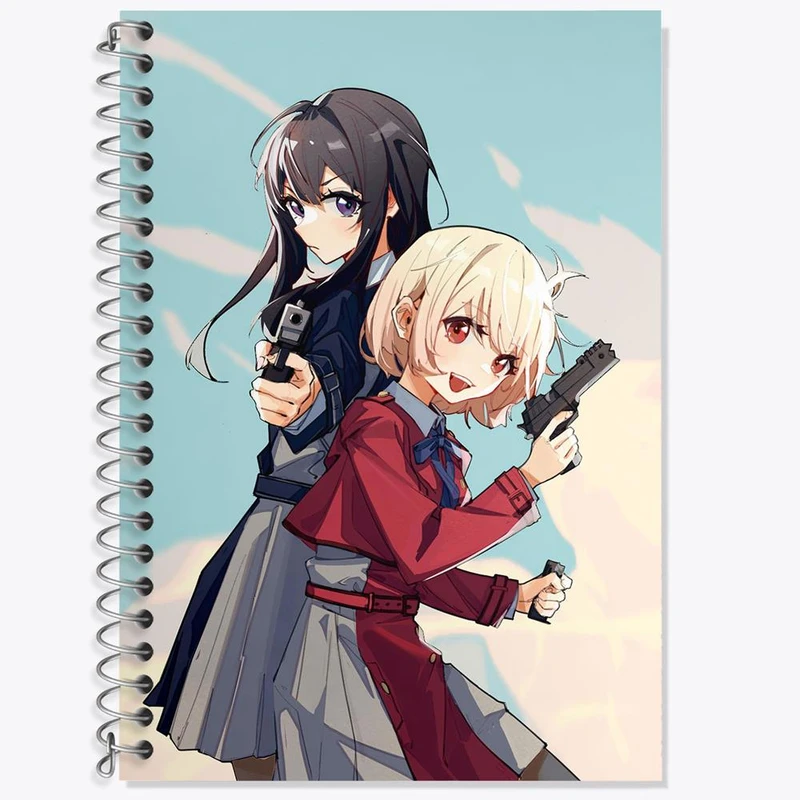 دفتر لغت 50 برگ خندالو مدل چیساتو و تاکینا انیمه لیکوریس ریکویل Lycoris Recoil کد 22976