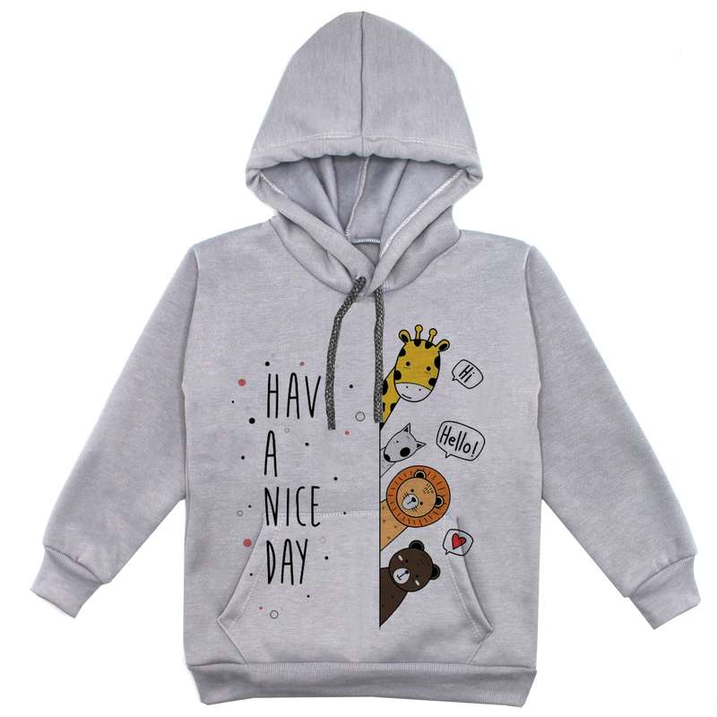 هودی پسرانه مدل حیوانات کد F217 رنگ طوسی