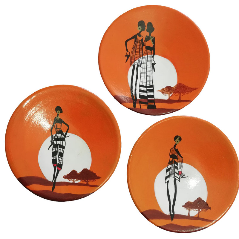 بشقاب دیوارکوب سفالی طرح غروب کد 03 مجموعه 3 عددی