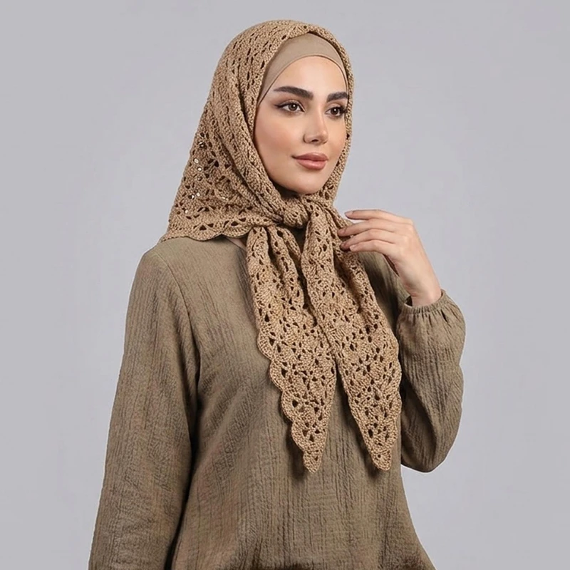 مینی اسکارف نخ زنانه مدل گیپوری کد 0111446 با طول و عرض 68*33 سانتی متر