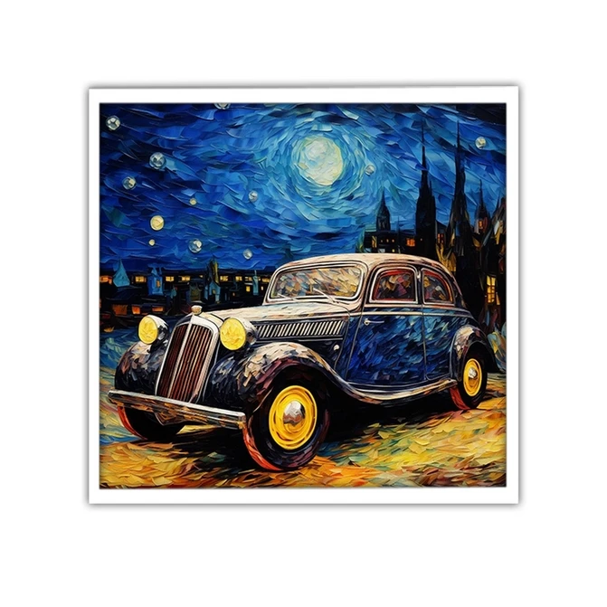 تابلو نوری بکلیت طرح نقاشی ماشین کلاسیک مدل W-MID-19363