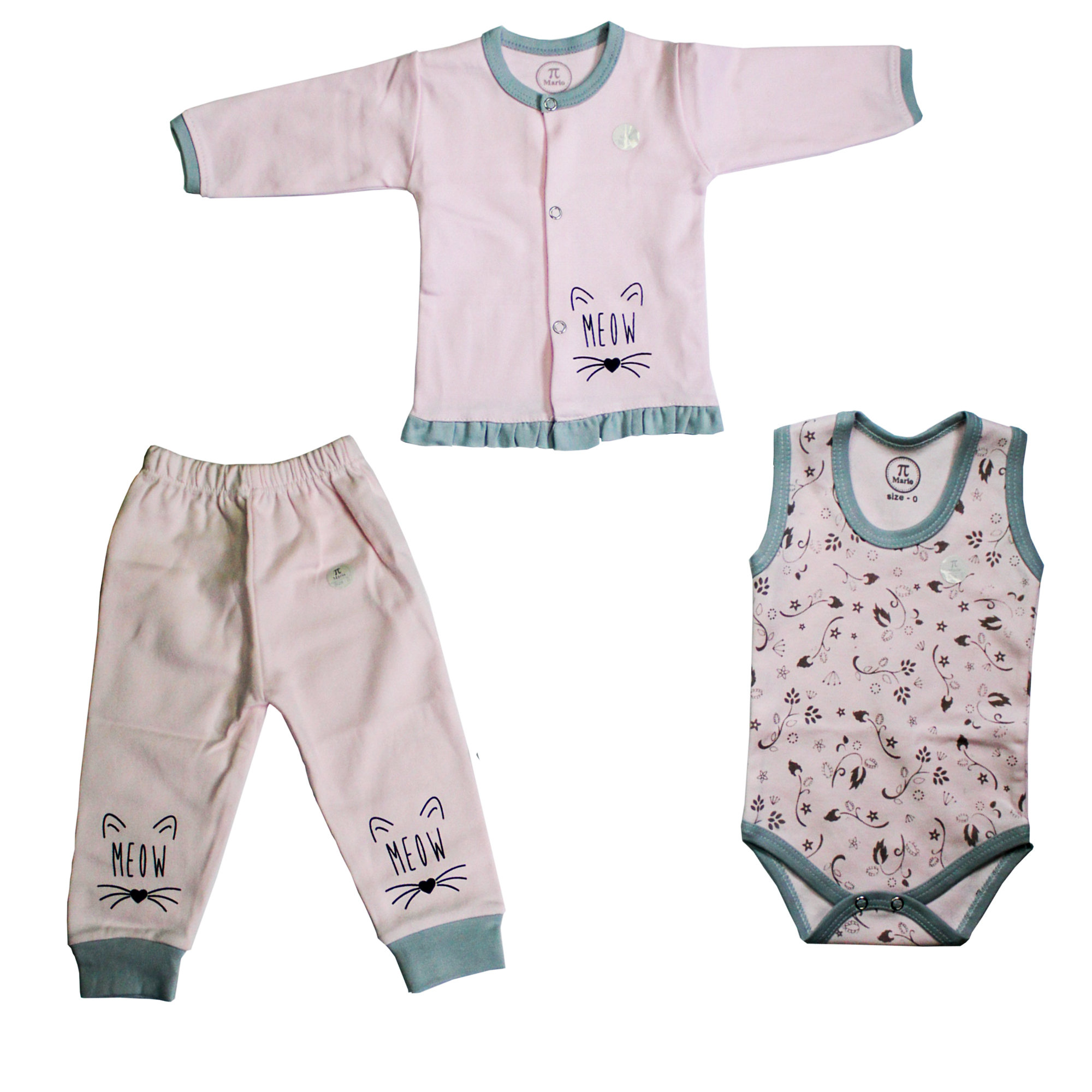 ست 3 تکه لباس نوزادی مدل Cat