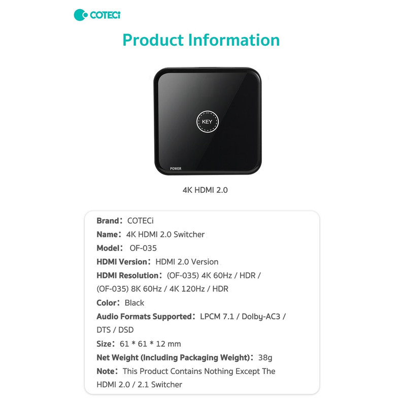 سوئیچ 1 به 2 HDMI کوتتسی مدل OF-036 8K