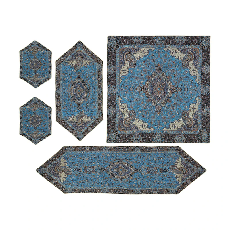 ست 5 تکه رومیزی ترمه مدل پرستو کد blu.5.5