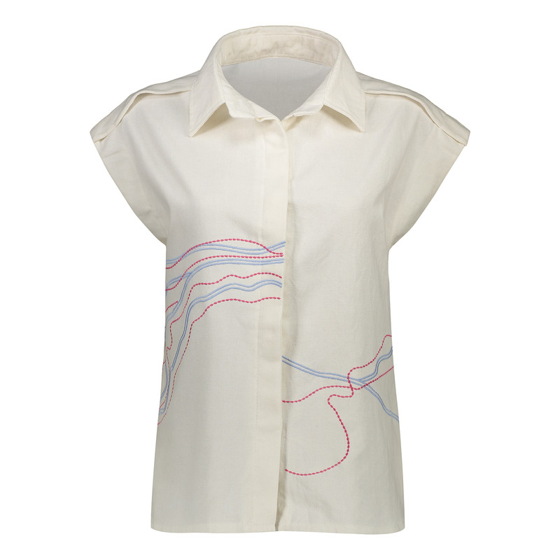 بلوز آستین کوتاه زنانه مدل گلدوزی طرح کوبیسم نخ گیپور برجسته کد 1009