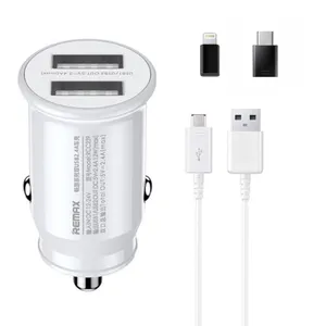 شارژر فندکی 12 وات ریمکس مدل RCC239 به همراه کابل تبدیل microUSB / لایتنینگ / USB-C
